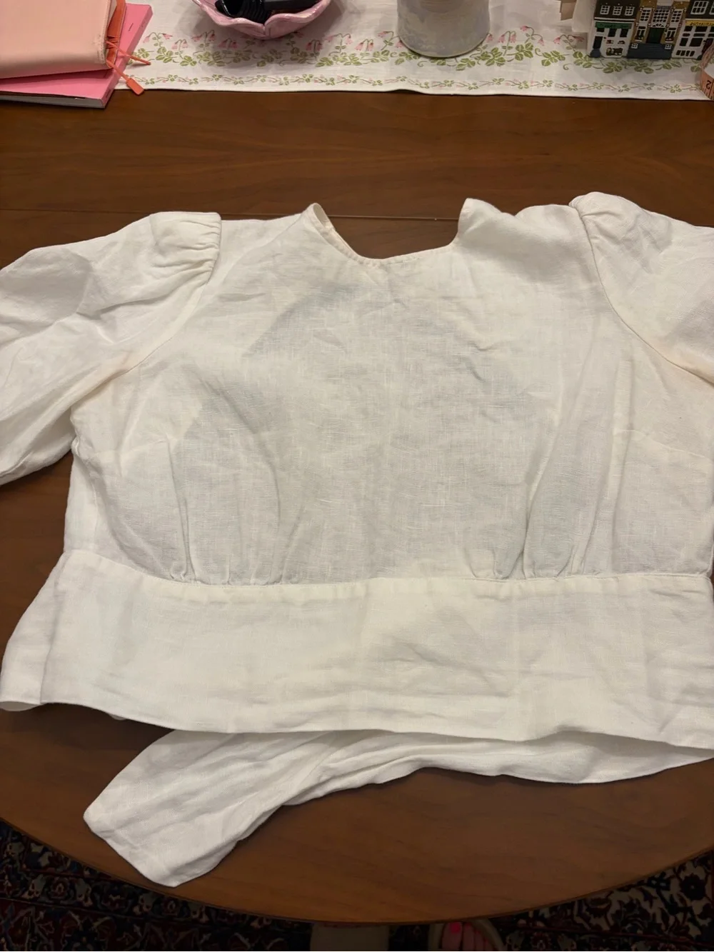 Reformation Cream Puff-Sleeve Linen Blouse